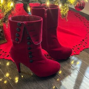 Elegant Red Buttoned Ankle Boots